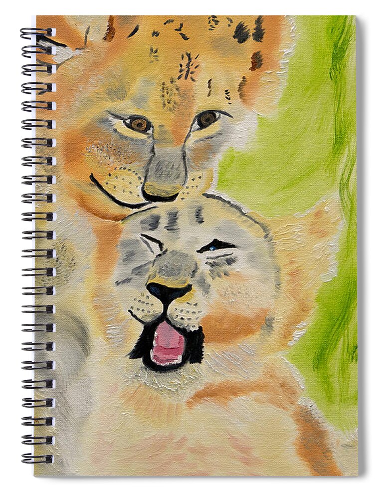 Lion Cubs Spiral Notebook featuring the painting Love Spot On by Meryl Goudey