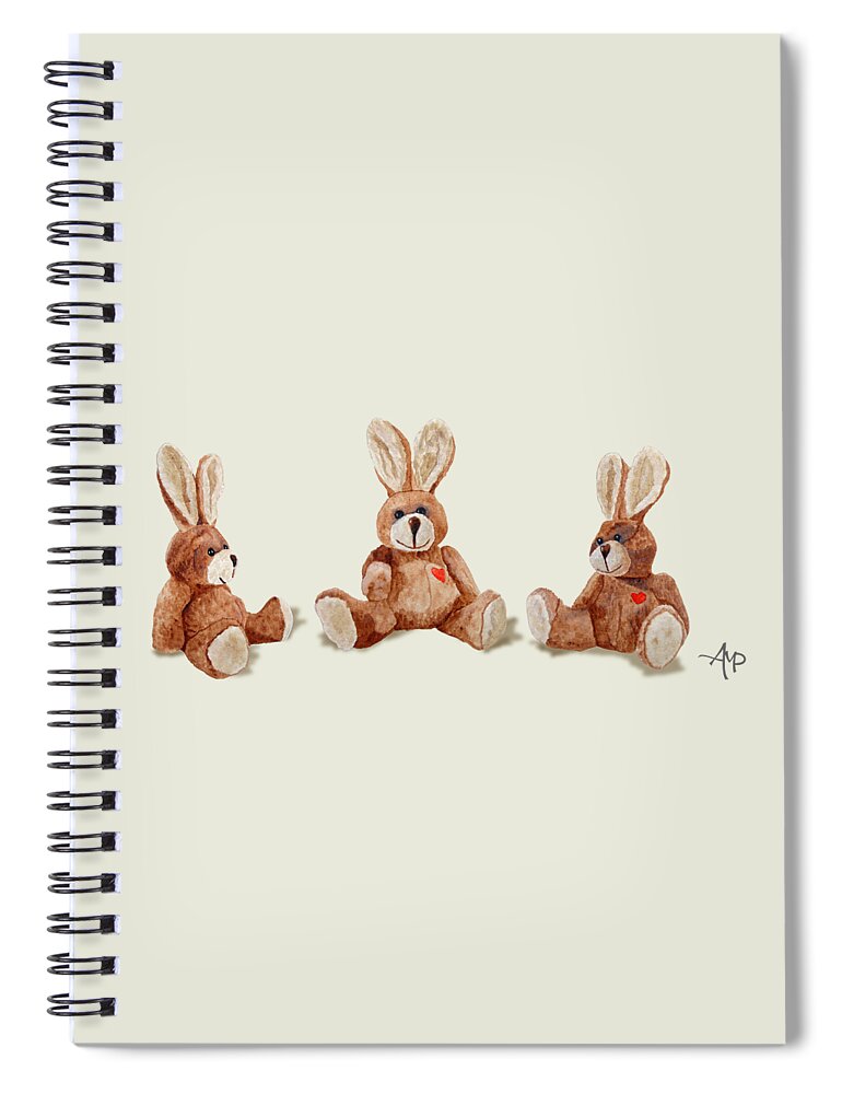 Cuddly Rabbit Spiral Notebook featuring the painting Cuddly Care Rabbit II by Angeles M Pomata