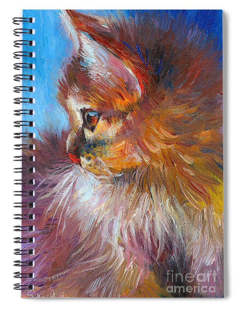 Tubby Cat Painting Spiral Notebook featuring the painting Curious Tubby Kitten painting by Svetlana Novikova