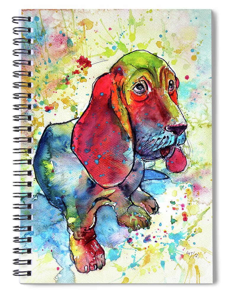 Dog Spiral Notebook featuring the painting Cute basset hound by Kovacs Anna Brigitta