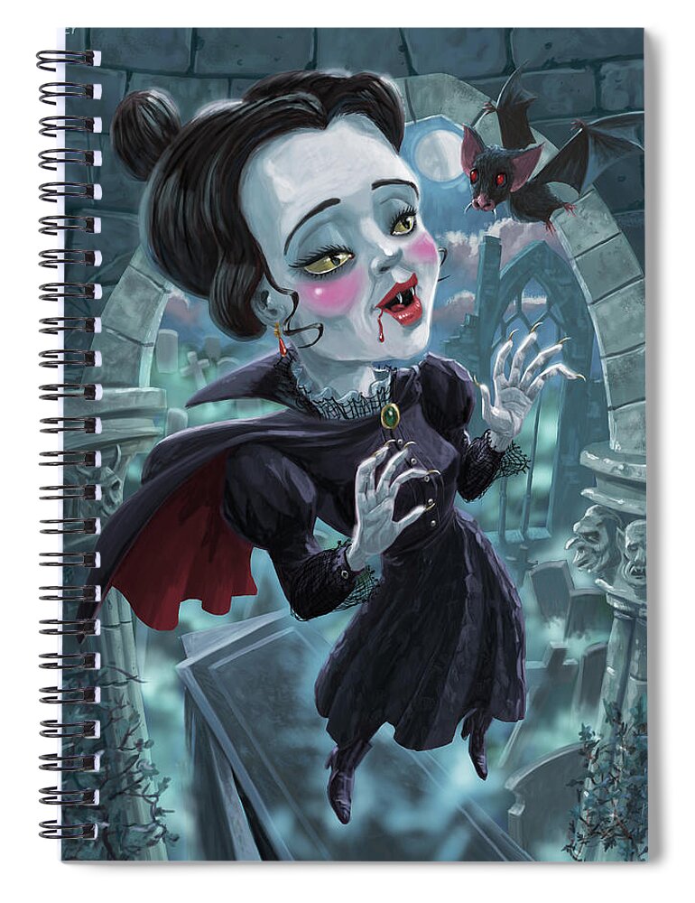 Vampire Spiral Notebook featuring the digital art Cute Gothic Horror Vampire Woman by Martin Davey