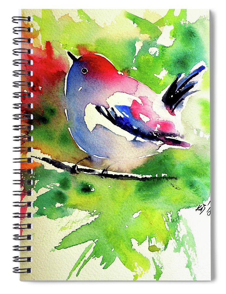 Bird Spiral Notebook featuring the painting Cute little bird III by Kovacs Anna Brigitta