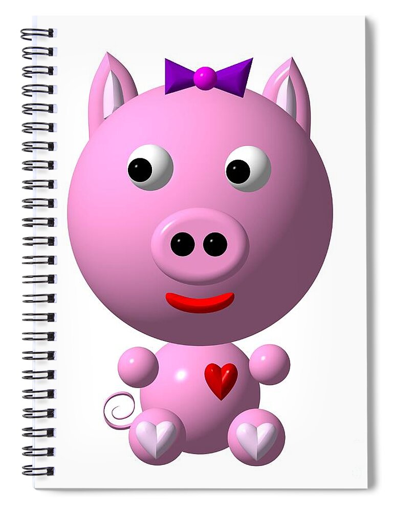 Pigs Spiral Notebook featuring the digital art Cute Pink Pig with Purple Bow by Rose Santuci-Sofranko