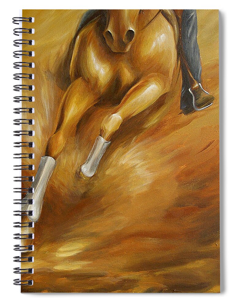 Horse Equine Rodeo Cowboy Western Cutting Spiral Notebook featuring the painting Cutting Horse Closeup 1 by Dina Dargo