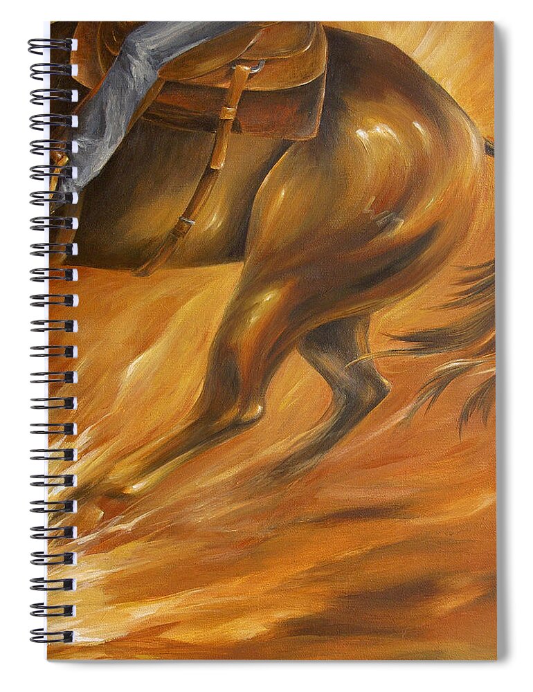Horse Rodeo Sport Cutting Reining Western Cowboy Spiral Notebook featuring the painting Cutting Horse Closeup 2 by Dina Dargo