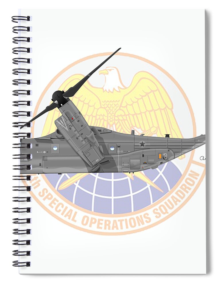 Cv-22b Spiral Notebook featuring the digital art CV-22B Osprey 7SOS by Arthur Eggers