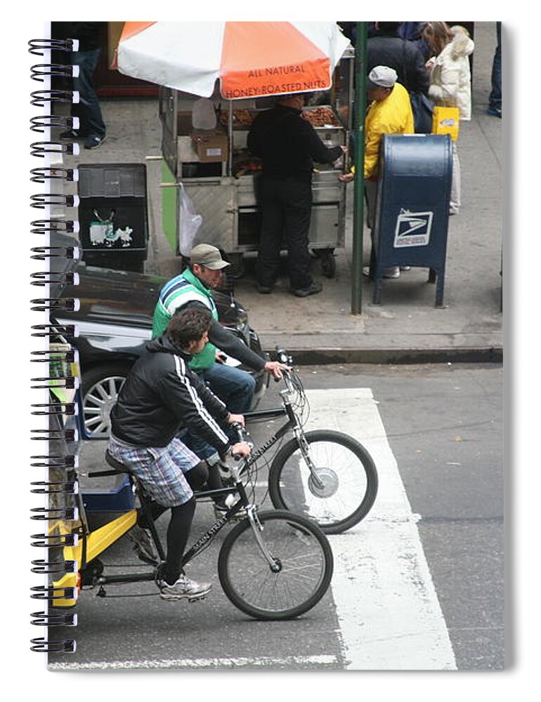 Times Square Spiral Notebook featuring the photograph Cyclo Rickshaw Bicycles New York by Chuck Kuhn