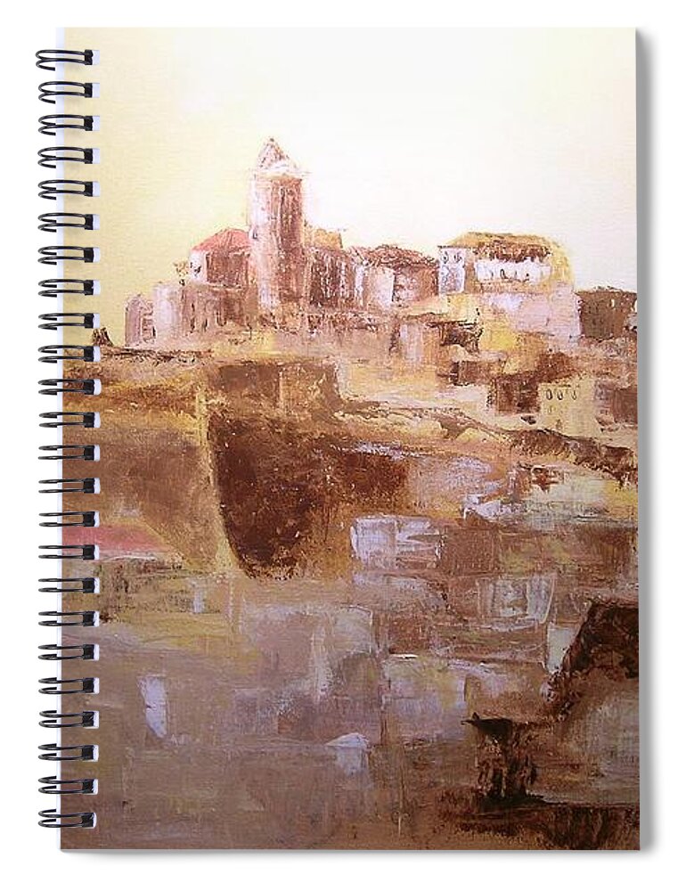 Original Cityscpae Spiral Notebook featuring the painting D Alt Vila Ibiza Old Town by Lizzy Forrester