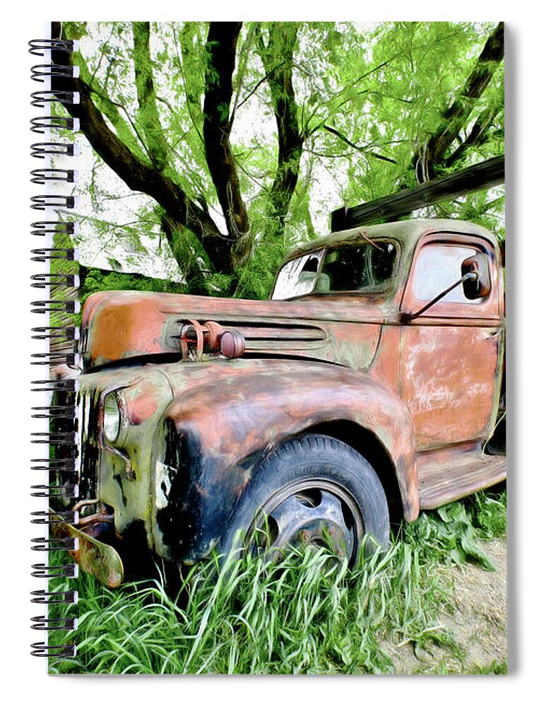 Landscape Spiral Notebook featuring the photograph Dads Old Flatbed Truck. by James Steele