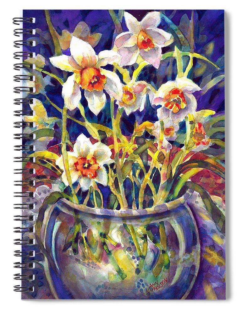 Painting Spiral Notebook featuring the painting Daffodils and Lace by Ann Nicholson
