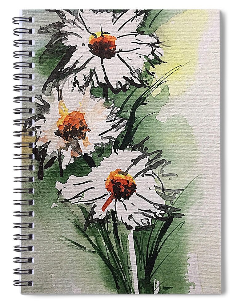 Garden Spiral Notebook featuring the painting Daisies In The Wind by Britta Zehm