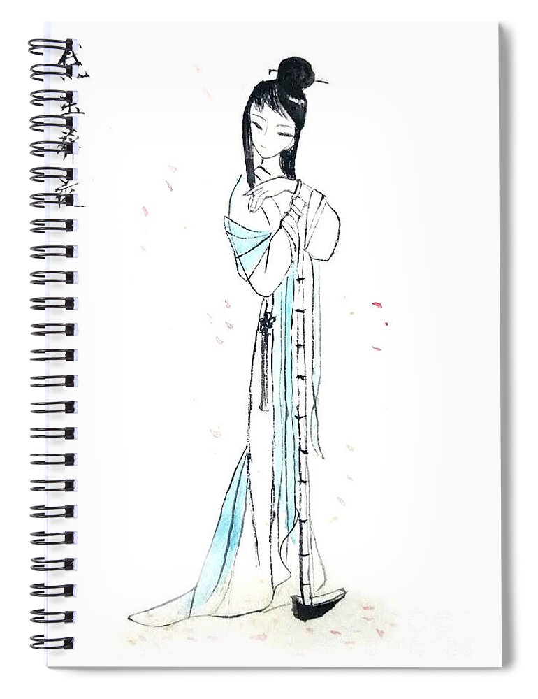 Chinese Brush Painting Spiral Notebook featuring the painting Daiyu by Leslie Ouyang