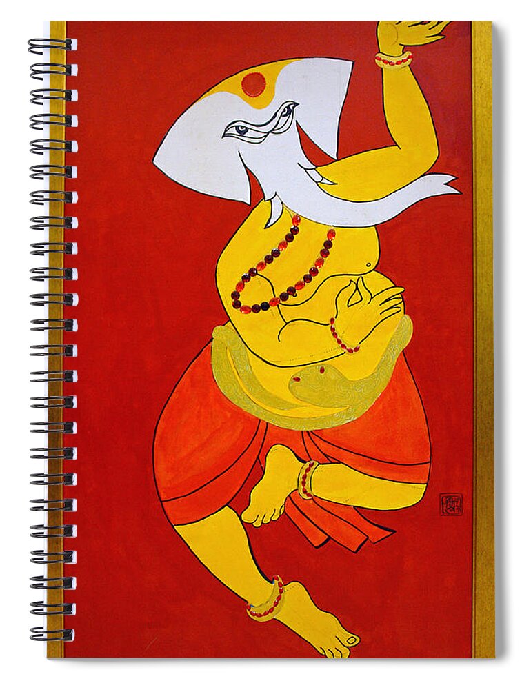 Ganesha Spiral Notebook featuring the painting Dancing Ganesha by Guruji Aruneshvar Paris Art Curator Katrin Suter