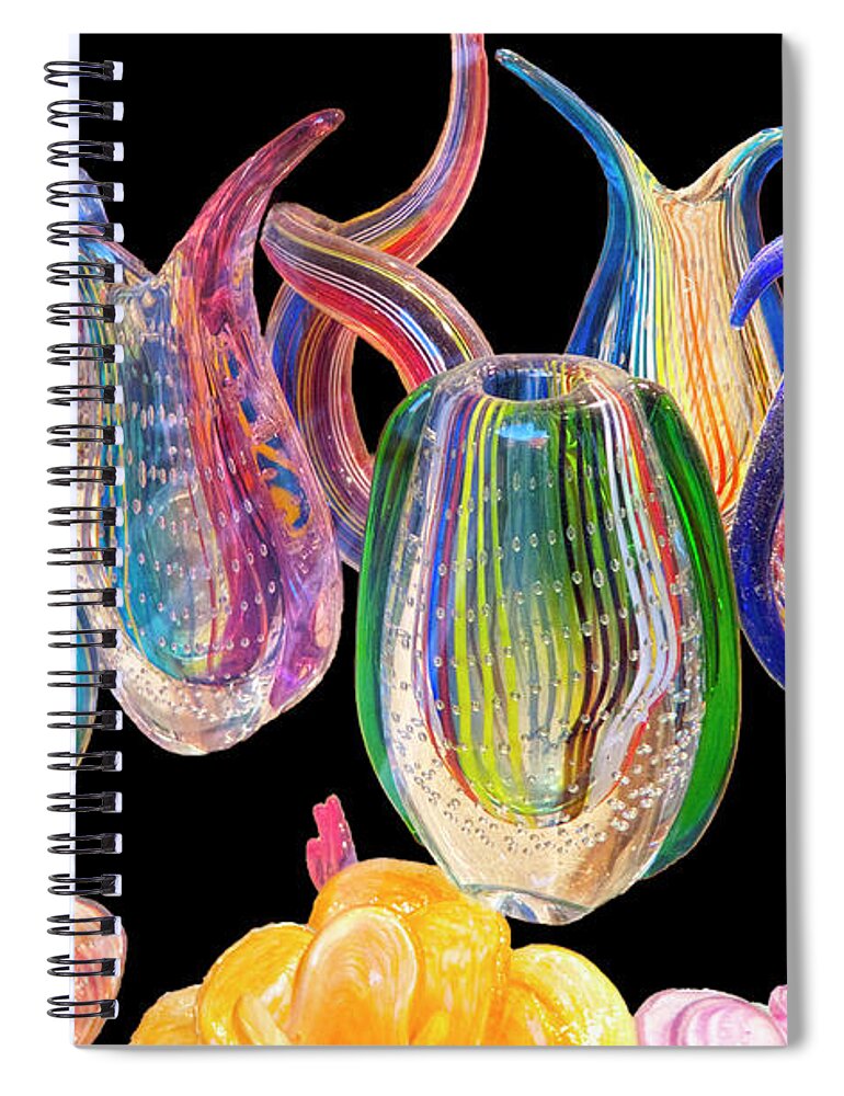 Glass Spiral Notebook featuring the photograph Dancing glass objects by Heiko Koehrer-Wagner