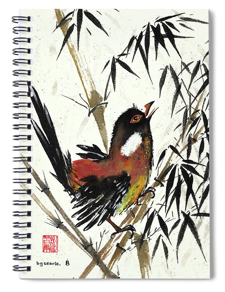 Chinese Brush Painting Spiral Notebook featuring the painting Dancing in the Bamboo by Bill Searle