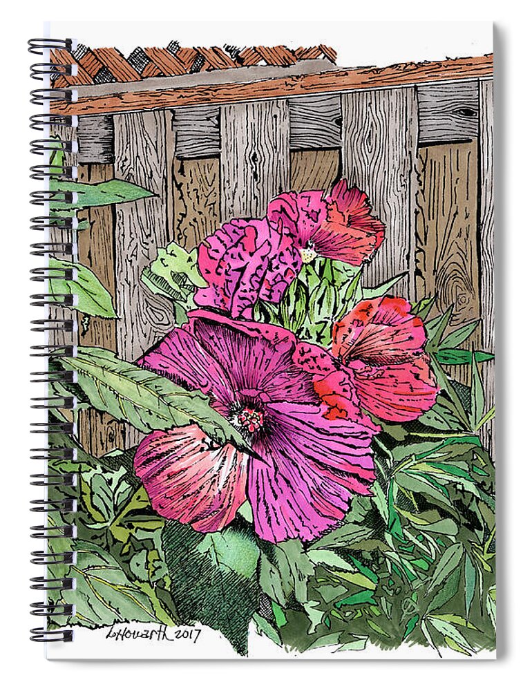 Flowers Spiral Notebook featuring the drawing Dancing in the Garden by Louise Howarth