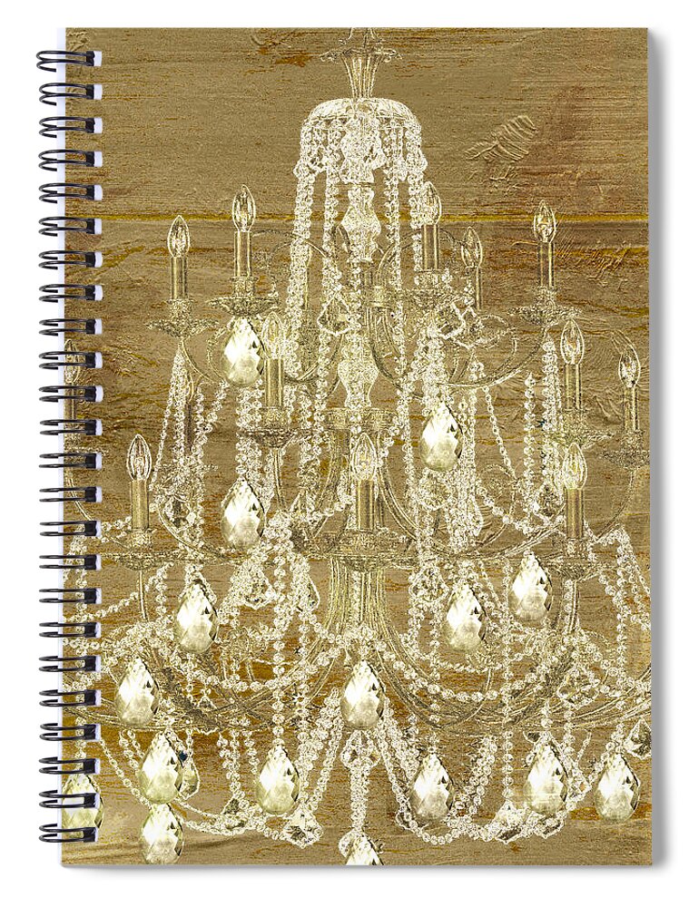 Chandelier Spiral Notebook featuring the painting Lit Chandelier Gold by Mindy Sommers