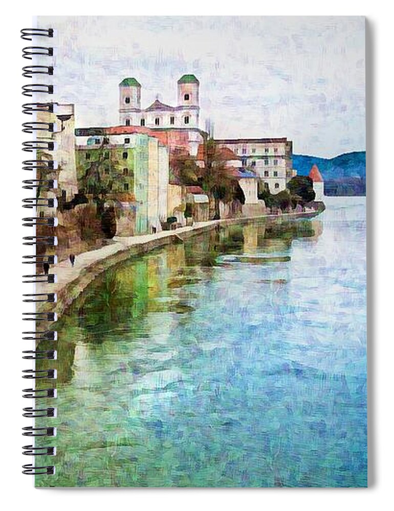 Danube River Spiral Notebook featuring the digital art Danube River at Passau, Germany by Tatiana Travelways