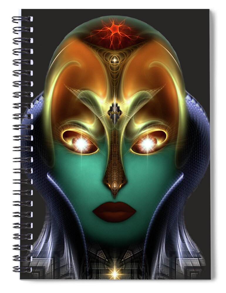 Daria Cyborg Queen Spiral Notebook featuring the digital art Daria Cyborg Queen Tech Fractal Portrait by Rolando Burbon