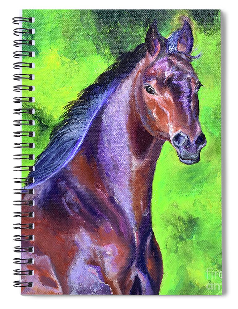 Dark Red Bay Horse Spiral Notebook featuring the painting Dark Red Bay Horse by Anne Cameron Cutri