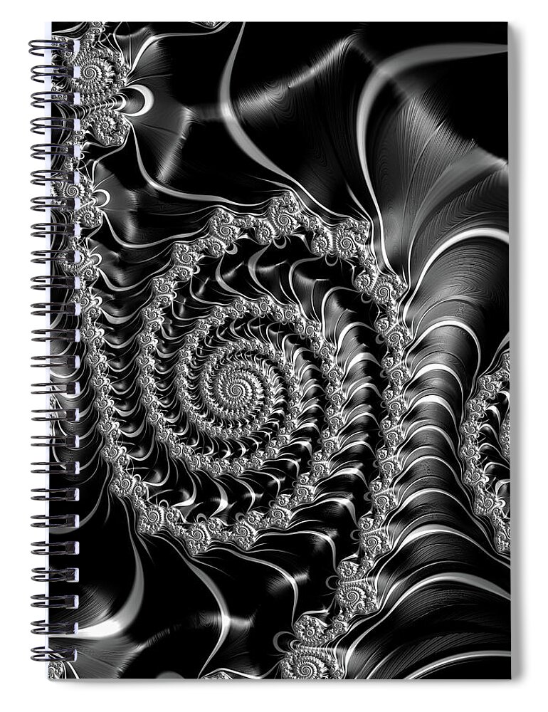 Spirals Spiral Notebook featuring the digital art Dark spirals - fractal art black gray white by Matthias Hauser