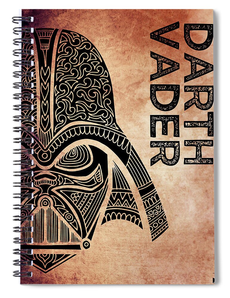 Darth Vader Spiral Notebook featuring the mixed media Darth Vader - Star Wars Art - Brown by Studio Grafiikka