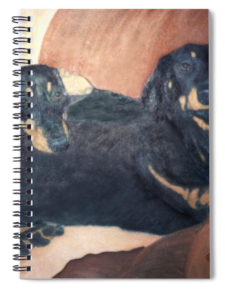 Karen Zuk Rosenblatt Art And Photography Spiral Notebook featuring the painting Daschounds by Karen Zuk Rosenblatt