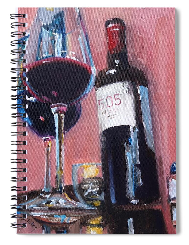 Wine Spiral Notebook featuring the painting Date Night at Nopales by Donna Tuten