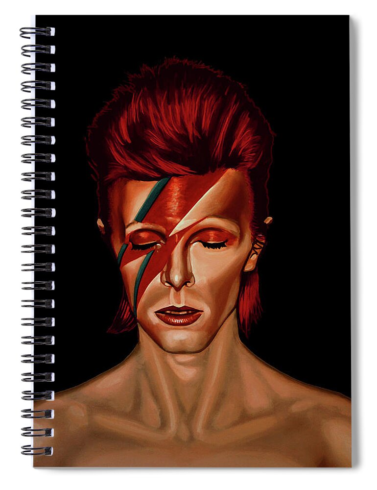 David Bowie Spiral Notebook featuring the painting David Bowie Aladdin Sane Mixed Media by Paul Meijering