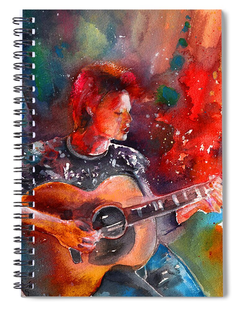 Music Spiral Notebook featuring the painting David Bowie in Space Oddity by Miki De Goodaboom