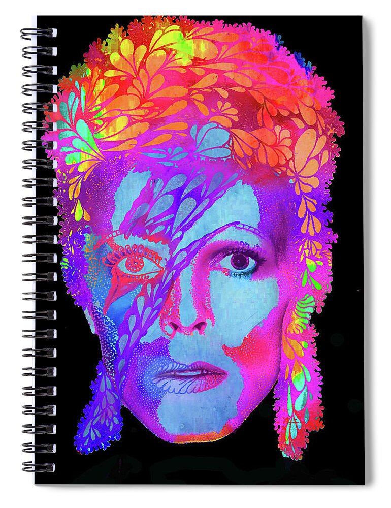 David Bowie Spiral Notebook featuring the painting David Bowie, Ziggy Stardust, Trippy by Stephen Humphries