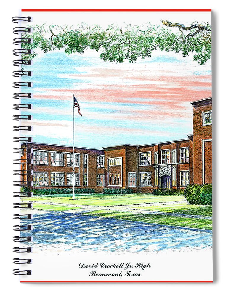 David Crockett Junior High School Spiral Notebook featuring the drawing David Crockett Junior High School by Randy Welborn