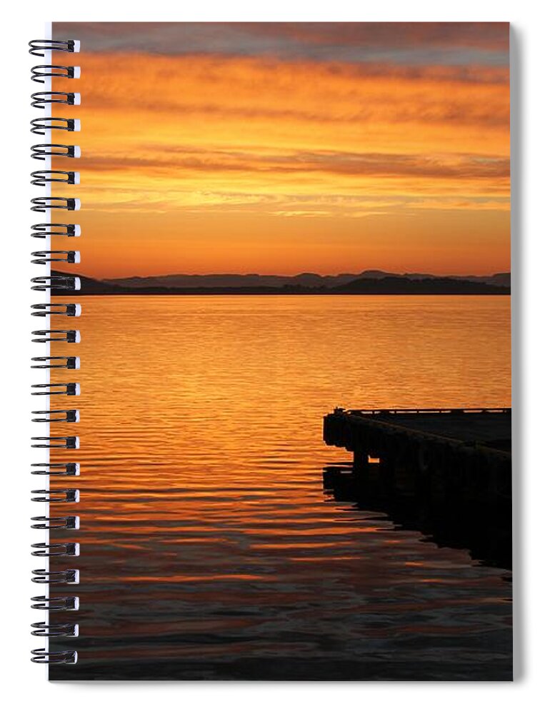 Dawn Spiral Notebook featuring the photograph Dawn on the water at Dusavik by Charles and Melisa Morrison