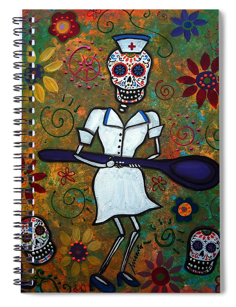 Dia Spiral Notebook featuring the painting Day Of The Dead Nurse by Pristine Cartera Turkus