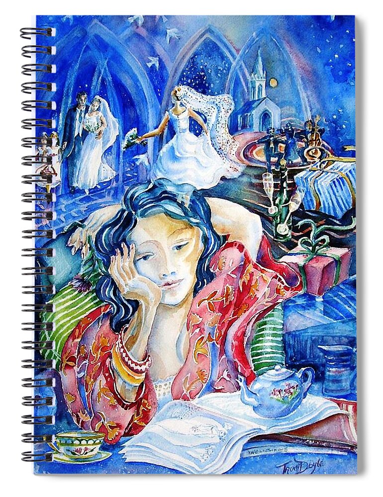 Wedding Spiral Notebook featuring the painting Daydreaming Bride by Trudi Doyle