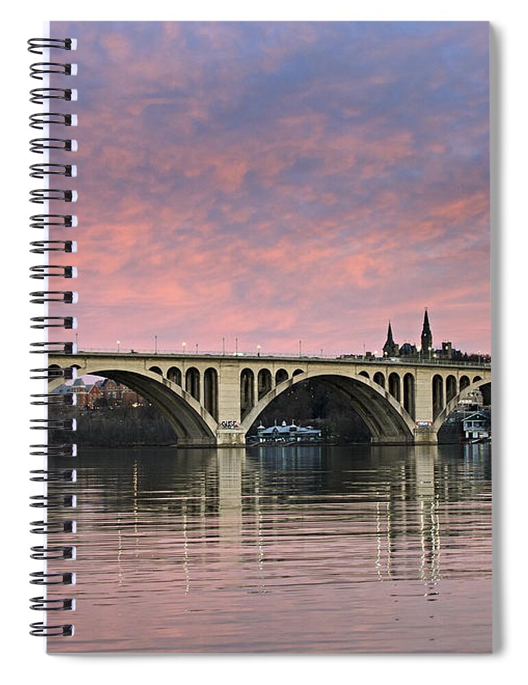 key Bridge Spiral Notebook featuring the photograph DC Sunrise over the Potomac River by Brendan Reals