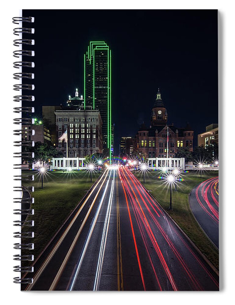 Dallas Spiral Notebook featuring the photograph Dealey Plaza Dallas at Night by Todd Aaron