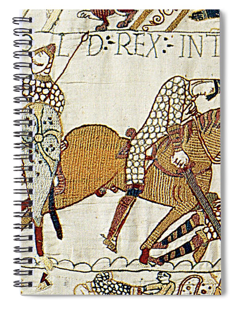 History Spiral Notebook featuring the photograph Death Of Harold, Bayeux Tapestry by Photo Researchers