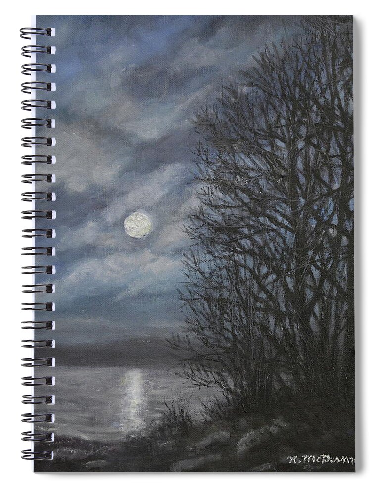 Landscape Spiral Notebook featuring the painting December Moonlight by Kathleen McDermott