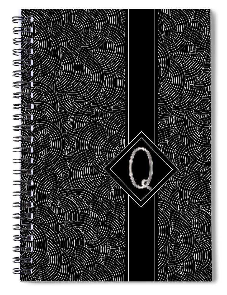 Monogram Spiral Notebook featuring the digital art Deco Jazz Swing Monogram ...letter Q by Cecely Bloom