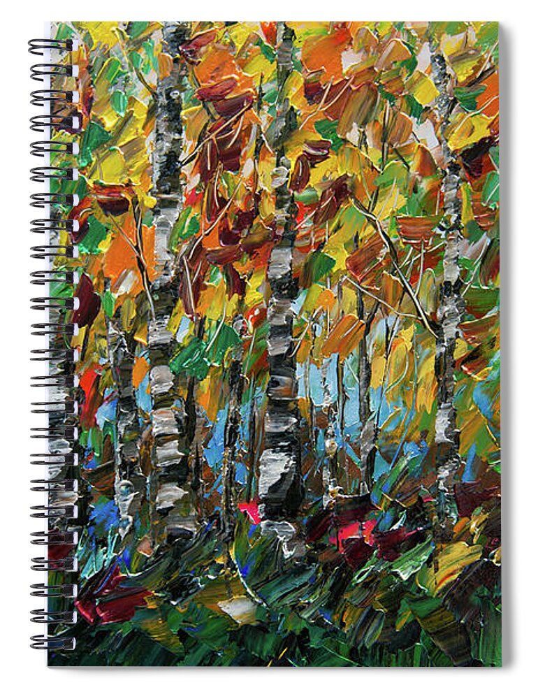  Spiral Notebook featuring the painting Deep in the Woods by Lena Owens - OLena Art Vibrant Palette Knife and Graphic Design