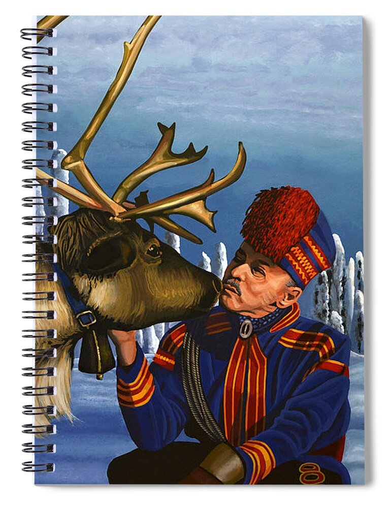 Finland Spiral Notebook featuring the painting Deer Friends Of Finland by Paul Meijering