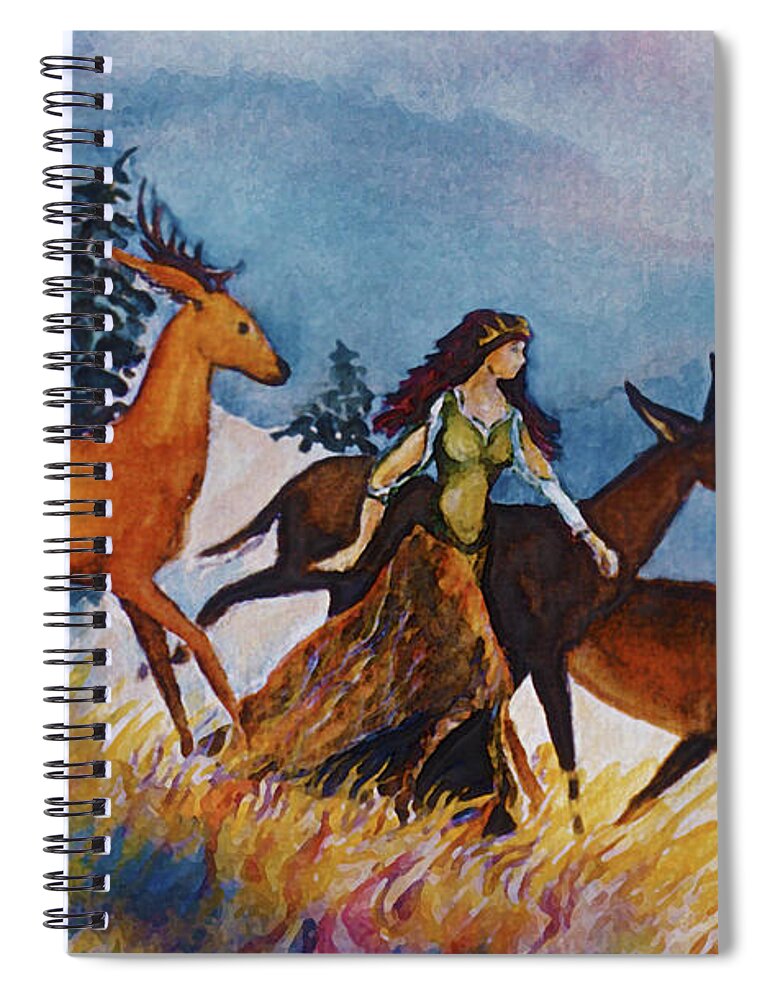 Deer Spiral Notebook featuring the painting Deer Maiden by the Sea by Cori Caputo