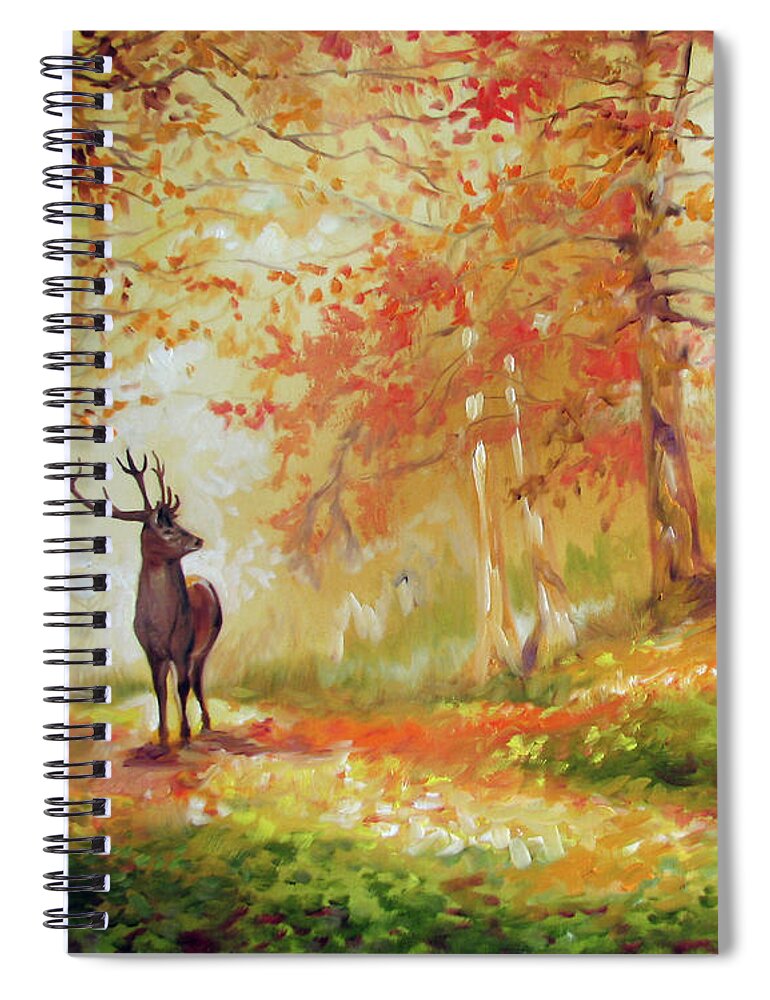 Wildlife Spiral Notebook featuring the painting DEER on the WOODEN PATH by Marcia Baldwin