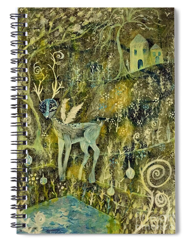 Deer Spiral Notebook featuring the painting Deer Reflections by Julie Engelhardt