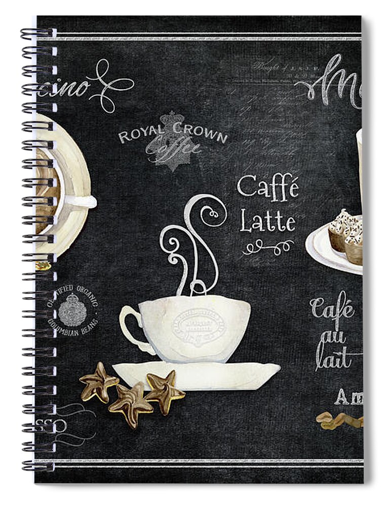 Coffee Art Spiral Notebook featuring the painting Deja Brew Chalkboard Coffee Cappuccino Mocha Caffe Latte by Audrey Jeanne Roberts
