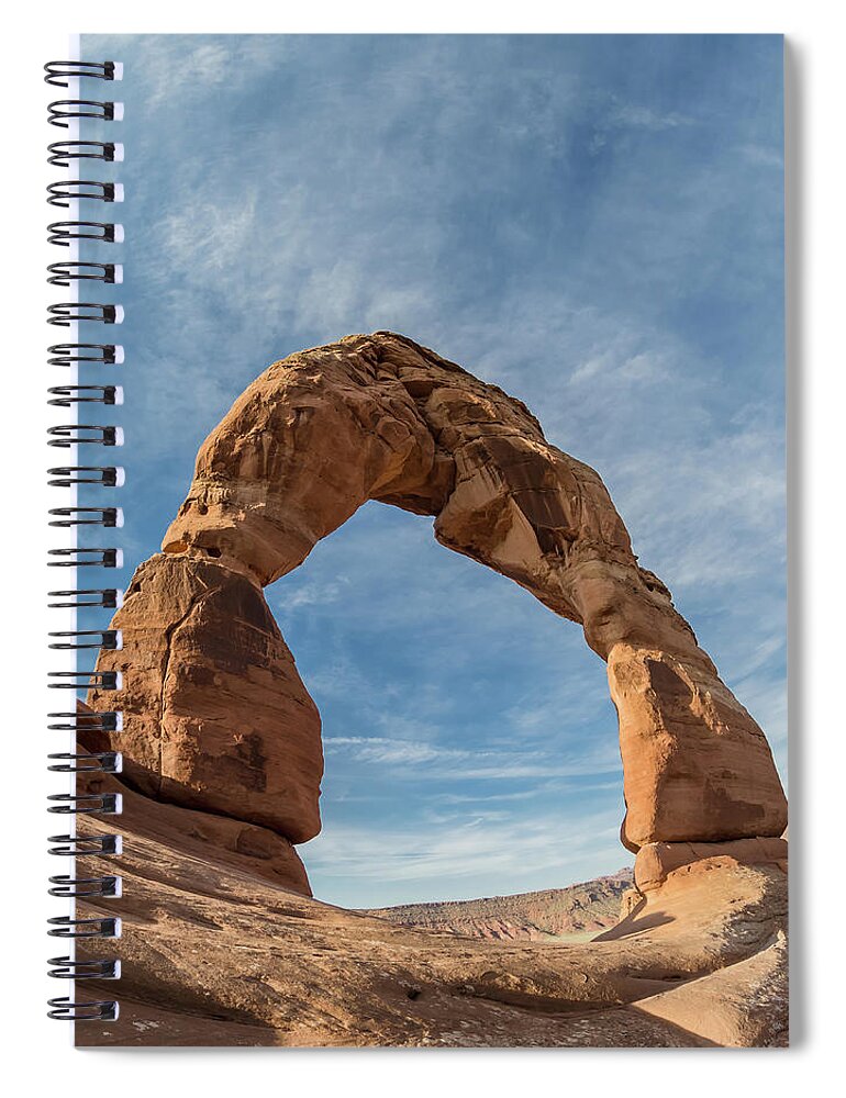 Adventure Spiral Notebook featuring the photograph Delicate Arch from Below by Kelly VanDellen
