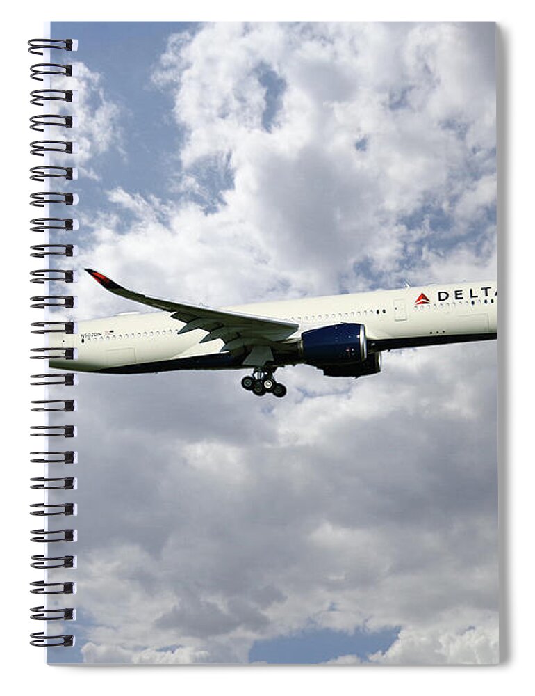 Delta Spiral Notebook featuring the digital art Delta Air Lines - Airbus A350-941 - N502DN by Airpower Art