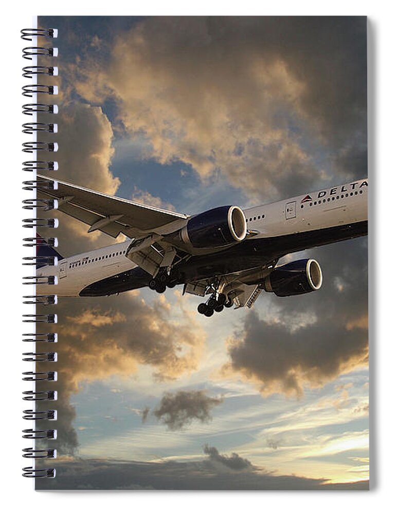 Delta Airlines Spiral Notebook featuring the digital art Delta Air Lines Boeing 777-200LR by Airpower Art