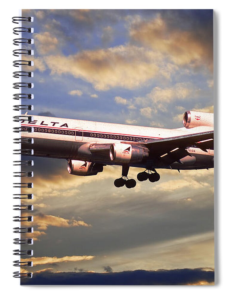 Delta Spiral Notebook featuring the digital art Delta Airlines Lockheed L-1011 TriStar by Airpower Art